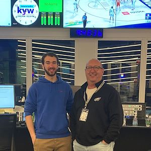 Jeff Asch with his son David at KYW newsradio