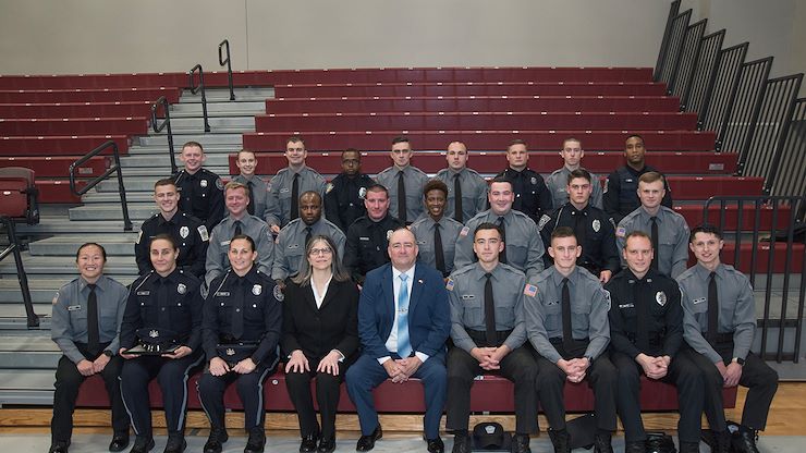 The Montgomery County Community College Municipal Police Academy Class of 22-02 graduated 24 cadets during a ceremony in the College’s Health Sciences Center gymnasium Wednesday, Dec. 14. Photos by Linda Johnson.
