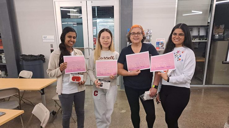 MCCC Computer Science student Lina Byland and her FemmeHacks team, hold up certificates for Most Innovative Hack during the annual hackathon event at the University of Pennsylvania. Byland runs the Codebreakers Club intended for Computer Science students to learn from one another during the semester. Photo courtesy of Lina Byland.