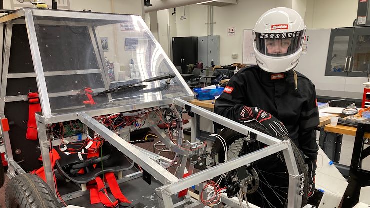 Engineering student Sabrina Turner, is the lead driver of the Innova Car, a hydrogen fuel cell-powered urban concept vehicle, which will soon compete in the Shell Eco-marathon challenge in Indianapolis April 12-16. Photos by Eric Devlin.