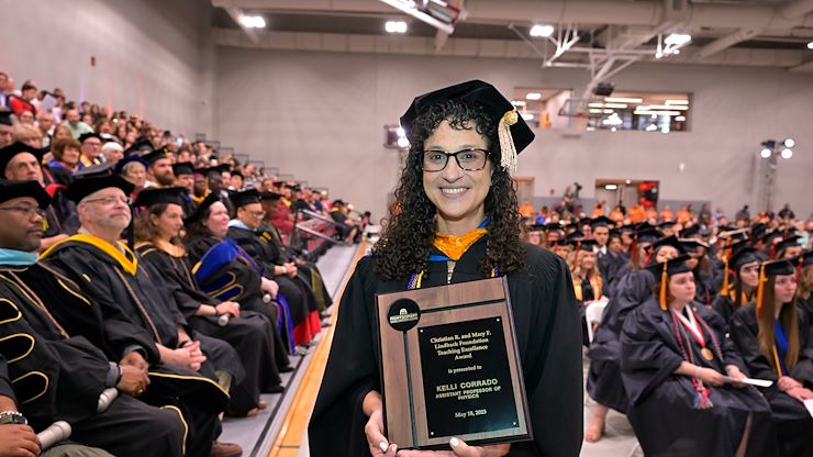 Physics Assistant Professor Kelli Corrado is the recipient of the 2023 Christian R. and Mary F. Lindback Foundation Award for Teaching Excellence. Photos by Dave DeBalko.