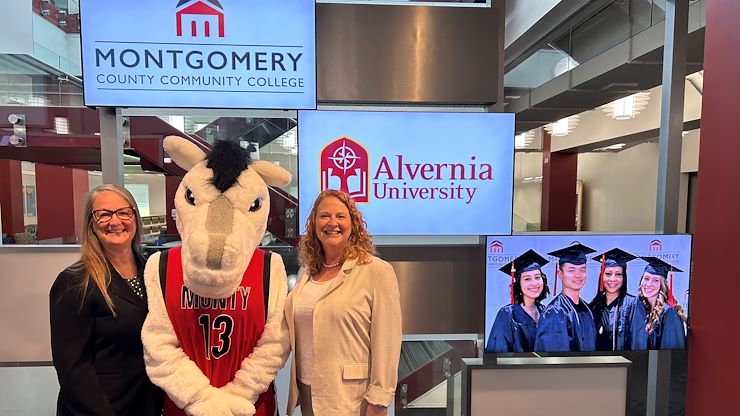 Alvernia University joined Montgomery County Community College's University Center partnership to offer 12 online programs, including eight bachelor's degree programs, three master's degree programs and one certificate program. Presidents Glynis A. Fitzgerald, Ph.D. and Victoria L. Bastecki-Perez, Ed.D., made the joint announcement on July 25.
