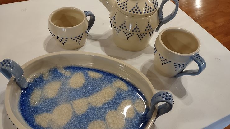 Montgomery County Community College's 10th Annual Tri-County High School Art Exhibition and Competition features the artwork of students from 20 area high schools. Above, Tea Set, white stoneware, by Chad Endy, Boyertown Area Senior High.