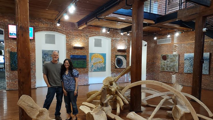 Artists Kimberly and Jon Stemler in their North Hall exhibit, “of earth and myth.” The exhibition kicks off the fine arts season at Montgomery County Community College's Pottstown Campus. Photo by Patrick Rodgers