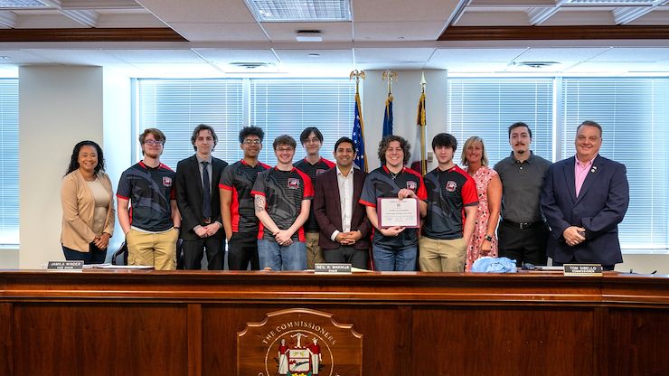 The Mustangs eSports team won its fourth national title following a 3-0 victory against the Tigers from Marshalltown Community College. The Montgomery County Board of Commissioners recognized their achievement at the May 1 board meeting. Photo Courtesy of Montgomery County Board of Commissioners
