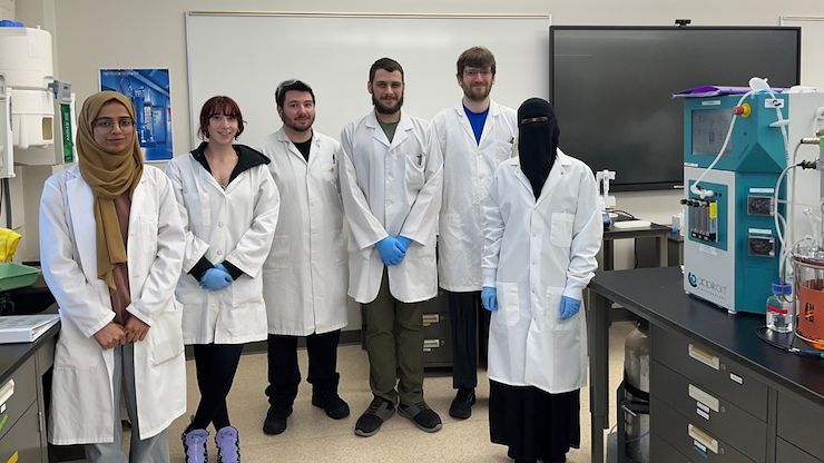 Montgomery County Community College Biotechnology students (left to right) Rabia Warraich, Lilly Merchant Joseph Toczydlowski Brian Erkes Christopher Jones and Maaria Naeem were invited to attend the Wistar Institute’s Biomedical Technician Training program this summer. Photo by Dr. Margaret Bryans