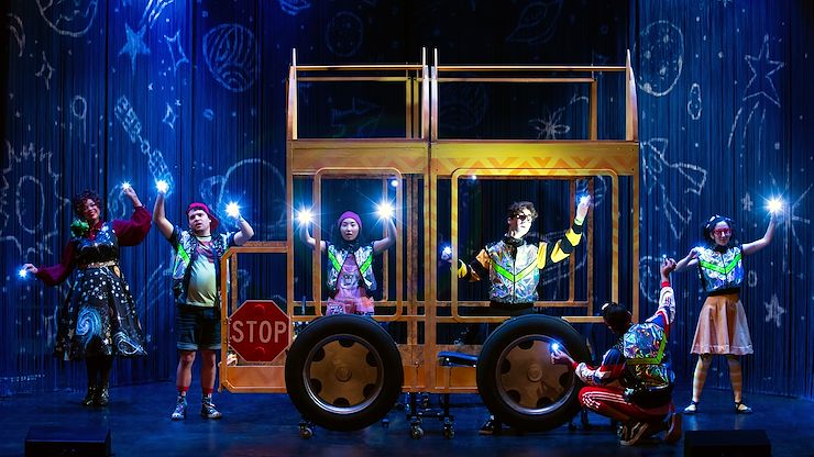 L-R Lindsey Brett Carothers, Jared Loftin, Sumi Yu, Tom Meglio, Junior Mendez, Kari Gunberg. TheaterWorksUSA’s “The Magic School Bus: Lost in the Solar System” will be performed in the theater at Montco Cultural Center Sunday, Sept. 21. Photo by Jeremy Daniel