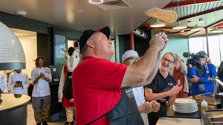Montgomery County Commissioner Thomas DiBello joined culinary students and President Dr. Vicki Bastecki-Perez at Montgomery County Community College’s Hospitality Institute to make pizza together in the wood-fired oven. Photos by Linda Johnson