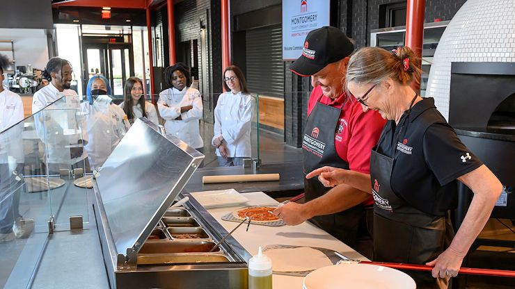 pizza-making in MCCC's Hospitality Institute
