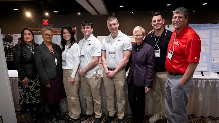 From left: Heather Perfetti, MSCHE President; Dr. Katherine S. Conway-Turner, MSCHE Immediate Past Chair; Tiffany Chung, Psychology Student Research Team /Psi Beta Co-President; Colin Hogan, ’25, Montco alumnus; and Brett Miller, Vice President of Research; Dr. Susan D. Looney, MSCHE Chair/Reading Area Community College President; Michael Baron and Dr. Steven Baron. Photo courtesy of Middle States Commission on Higher Education