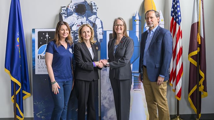 From left, Pottstown Mayor Stephanie A. Henrick, Congresswoman Madeleine Dean, MCCC President Dr. Vicki Basteck-Perez and Pottstown Regional Community Foundation President and MCCC trustee David W. Kraybill. 