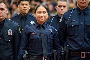 Montgomery County Community College Municipal Police Academy cadet Emily Figueroa smiles during the program’s graduation ceremony