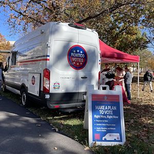 The Montgomery County Voter Services Mobile Outreach Van on the Blue Bell Campus. 