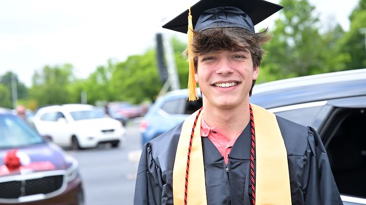 Jared Drabick, 18, earned his associate degree at Montgomery County Community College on May 19 and will receive his high school diploma from Boyertown Area Senior High on June 3. Photo by David DeBalko