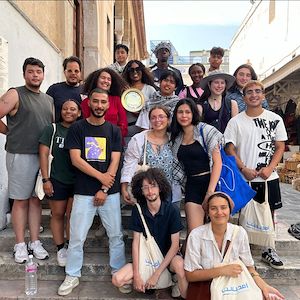 Juan Aguilar with students in Tunisia