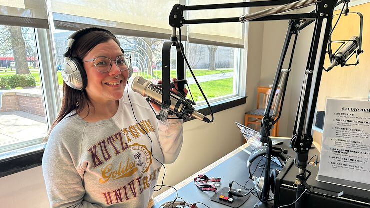 Music major Kayla Horger, vice president of Montco Radio, was tapped to sing the National Anthem at Commencement. Photos by Eric Devlin