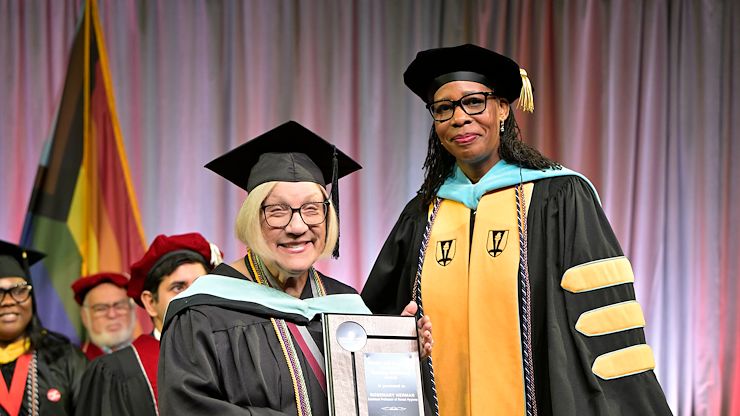 Gladys and Raymond Pearlstine Teaching Excellence Award recipient Rosemary Herman, Dental Hygiene Assistant Professor, and Dr. Chae Sweet, Vice President of Academic Affairs and Provost. Photo by Dave DeBalko