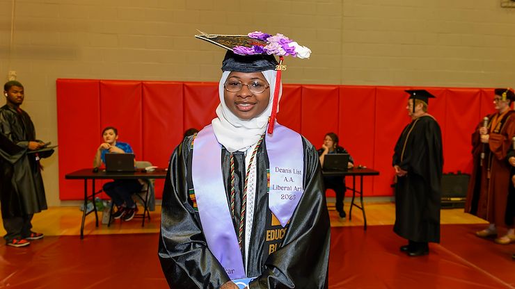 At just 15 years old, High School Dual Enrollment and Liberal Studies graduate, Sa’diyah Steward, of Bala Cynwyd, was the youngest member of the Montgomery County Community College Class of 2025. Photo by Linda Johnson