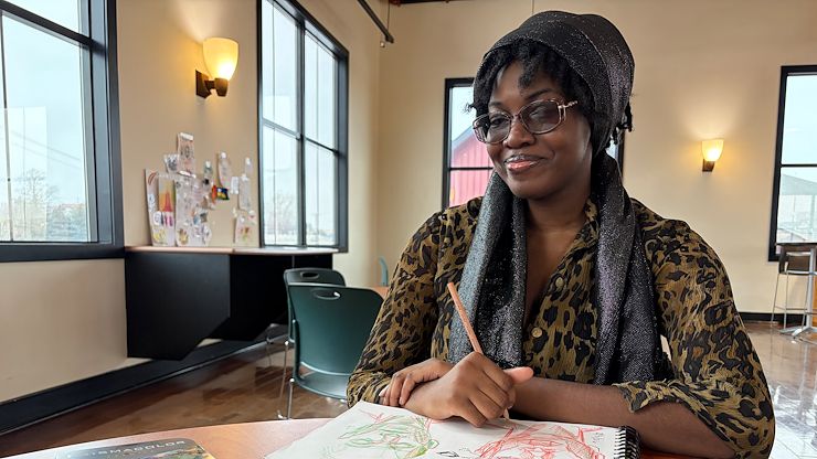 Angelina Ventura, a Liberal Studies major at Montgomery County Community College, is rarely without her sketch book on campus and is looking to develop a career which marries her love of art with technology. She was recently named to the All-Pennsylvania Academic Team as a transfer scholar. Photo by Eric Devlin