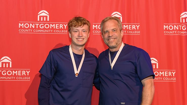Father and son David (right) and Aiden Gawel graduated from Montgomery County Community College's Dr. Stuart H. & Sandra K. Fine Nursing Program. Photo by Linda Johnson