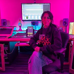 Mia Fanelli in the Dolby Atmos Studio in the Advanced Technology Center